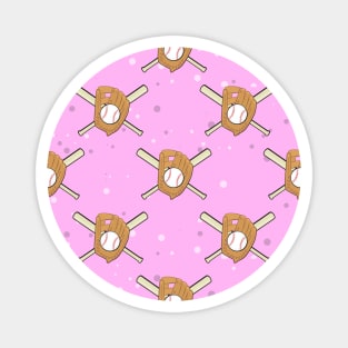 Baseball Symbols - Seamless Pattern on Pink Background Magnet